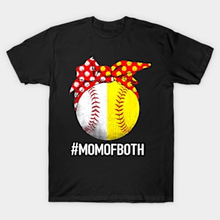 Mom Of Both Softball  Baseball Headband Mothers Day Mama T-Shirt
